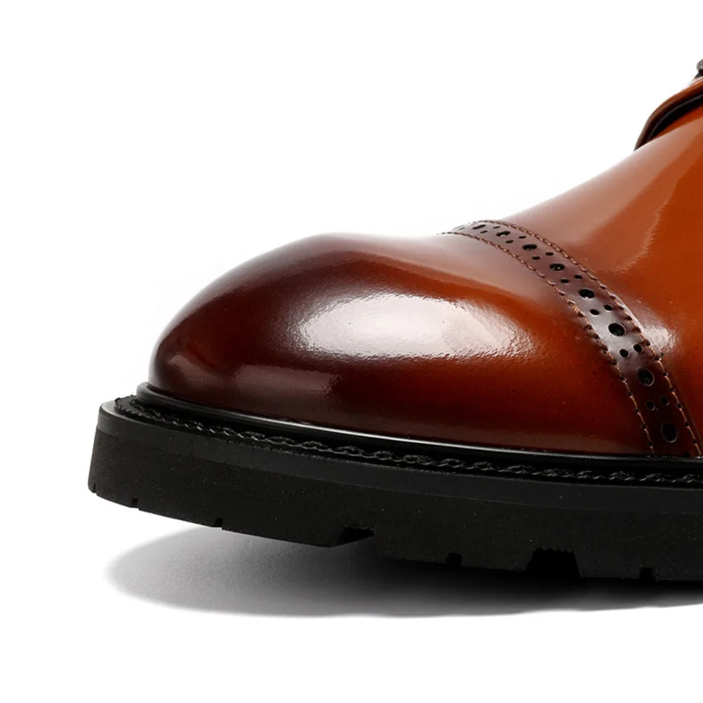 Genuine Leather Mens Bright Surface Formal Business Derby Shoes British Style Groom Leather Shoes Fashion Mens Dress Shoes