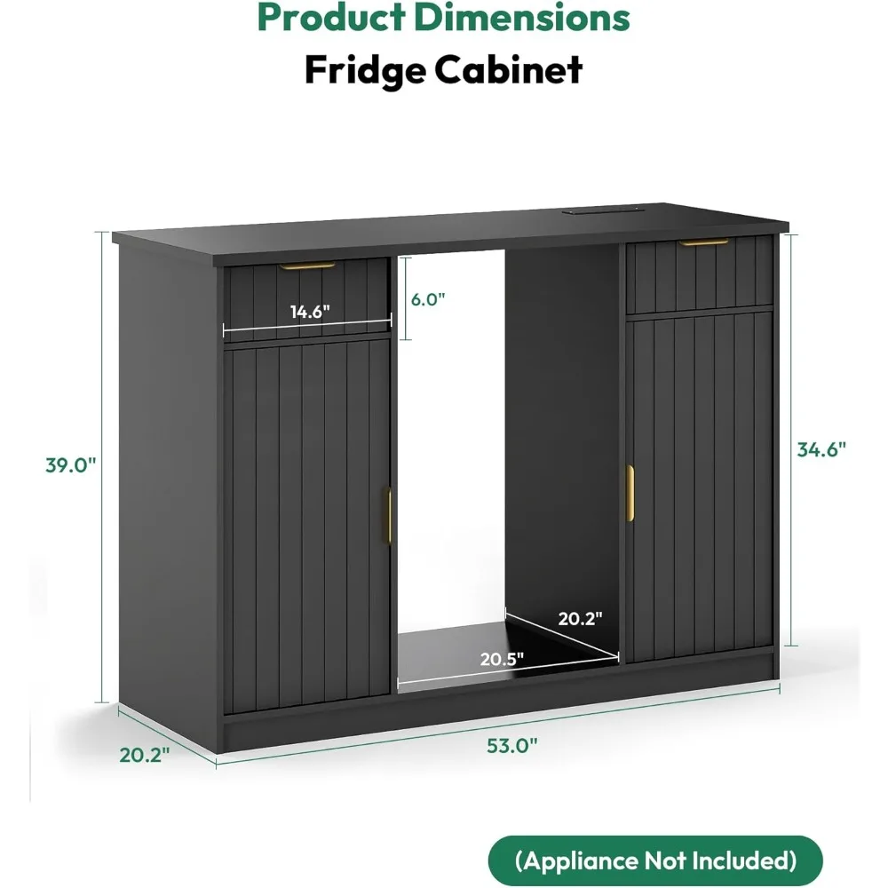 خزانة بار القهوة المخددة مع مساحة الثلاجة - خزانة بار النبيذ مع درج وتخزين الباب، وحامل ثلاجة صغير مع مخرج طاقة