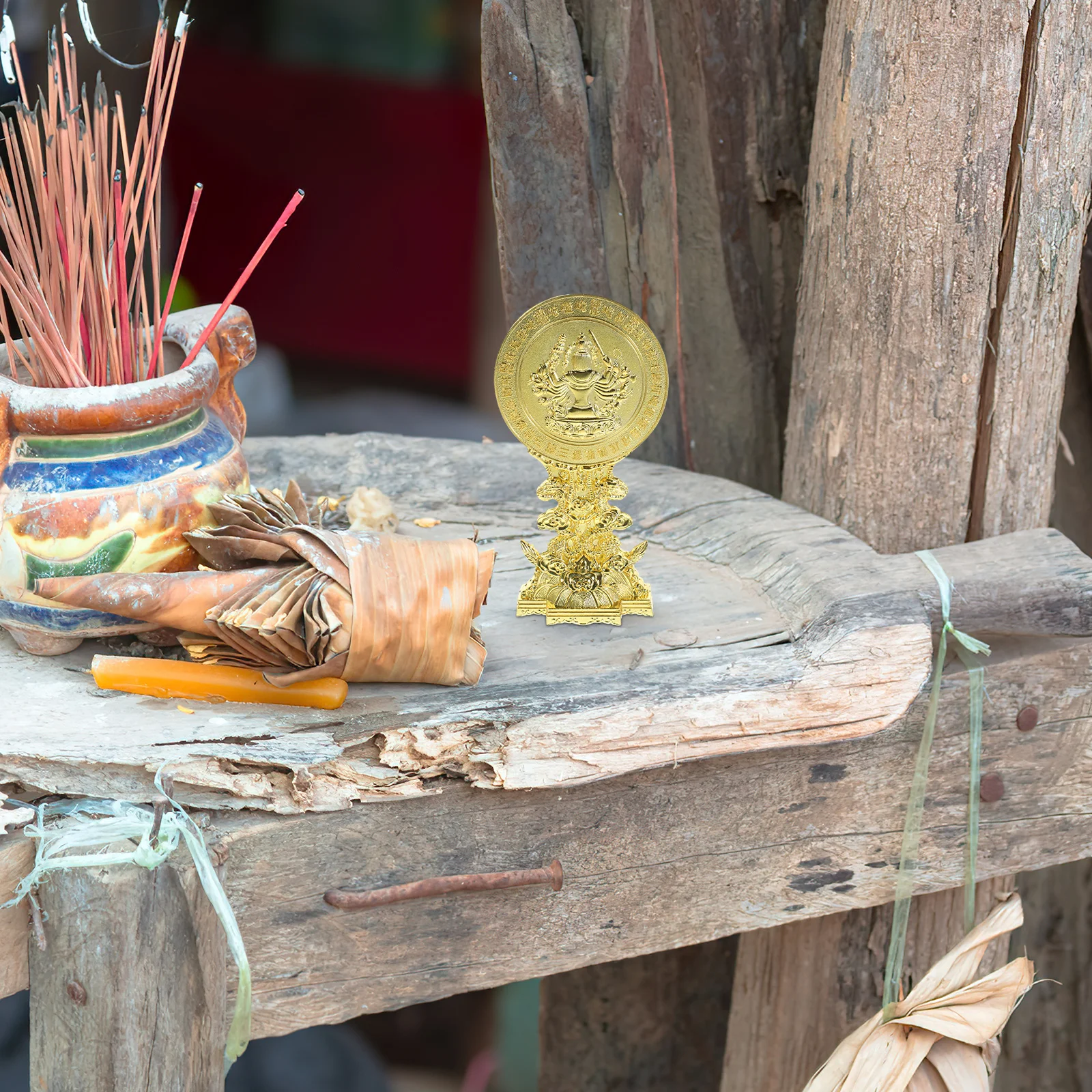 

Buddhism Mirror Ornament Auspicious Decorative Craft Indoor Decoration Exorcism Blessing Copper Adornment Home Office Temple