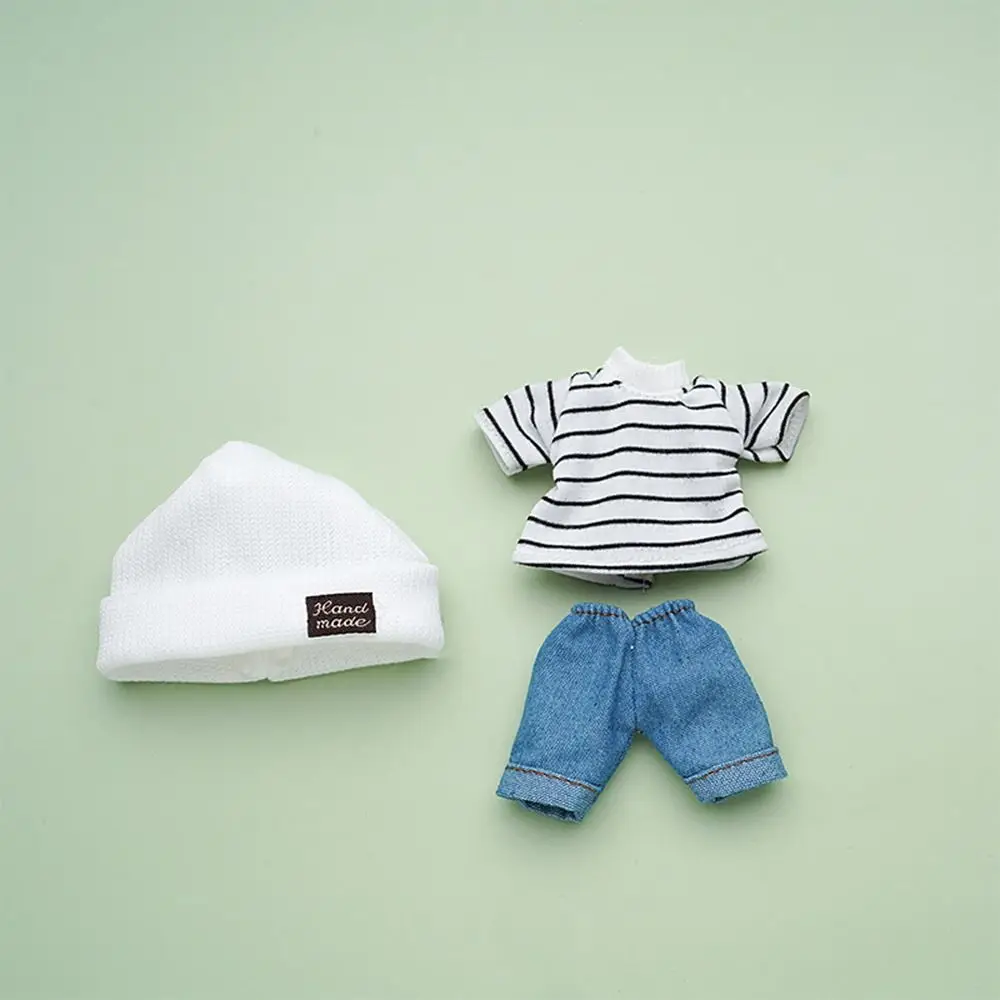 Ropa para muñecas de 16 ~ 17cm, camiseta para muñeca a la moda, pantalones vaqueros, traje ob11, sombreros tejidos para muñecas, regalos para niñas, juguetes para vestir muñecas DIY