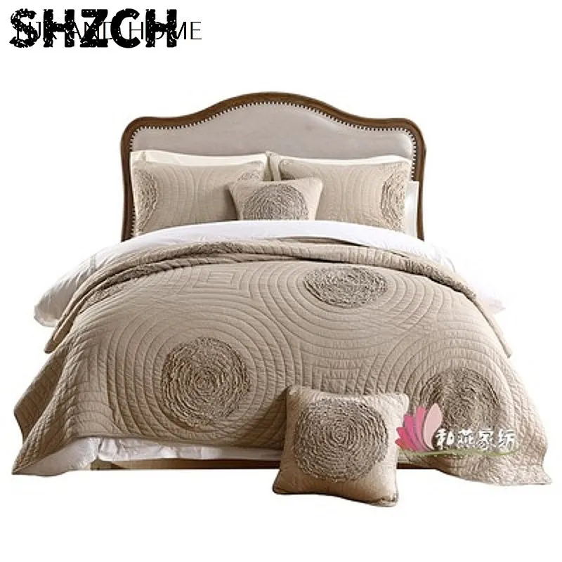 100% Cotton Queen Size Quilt Set Bedspread with 2 Pillowcases Soft Luxury Blanket