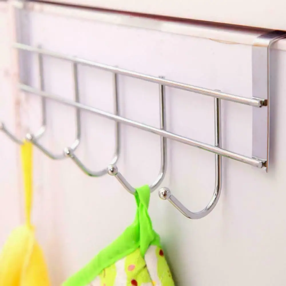 Convenient Coat Hanger Good Load-Bearing Bathroom Organizer Door Hook Towel Hanger Rack 5 Hooks Rack