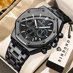 BINBOND Luxury quartz wristwatches luminous waterproof auto date chronograph men's watch business sport watch for men reloj