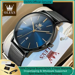 OLEVS nuovo orologio per uomo minimalista Ultra sottile moda Casual analogico al quarzo data orologio semplice grande viso vestito impermeabile Watch5869