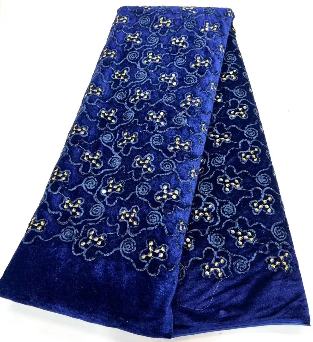 

African Nigerian Velvet Embroidery Lace Fabric For Sew Party Dress Cloth Material 2024 Blue Velvet Lace Wedding Party Dress