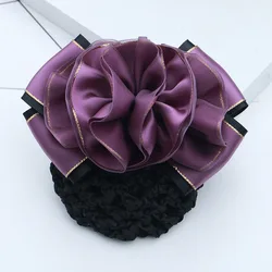 Women Bow Hair Net Ballet Dance Flight Attendant Crochet Elastic Hair Bun Cover Net Lady Bow Tie Barrette Girls Hair Accessories