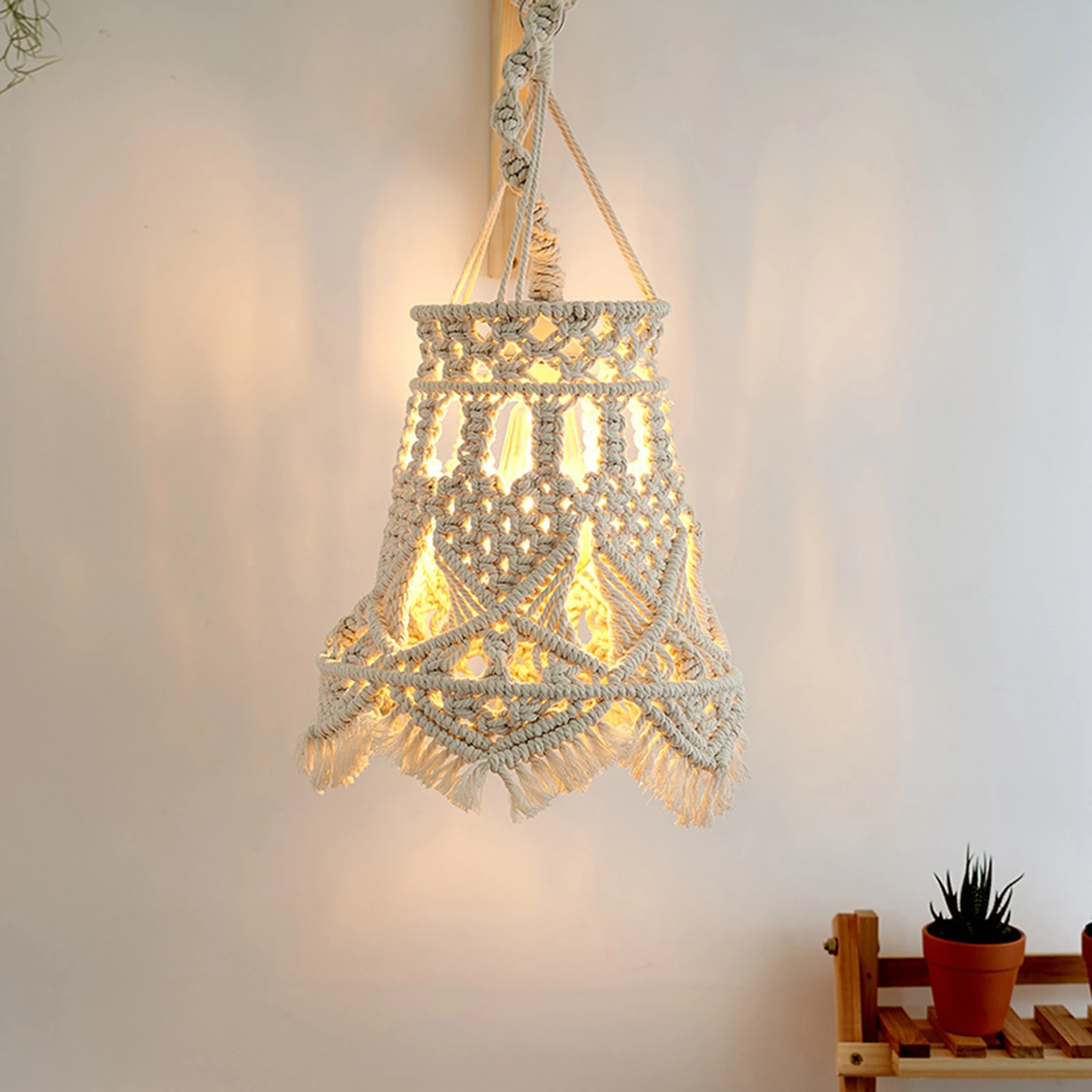 Macrame Lamp Shade Hand Woven Tapestry Lampshade Bohemia Wall Hanging Pendant Light Cover Home Living Room Decoration