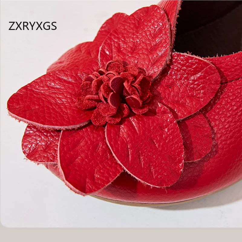 ZXRYXGS 2025 New Premium Genuine Leather Classic Flower Shoes Woman Fashionable Shoes Banquet Wedding Shoes High Heels Black Red