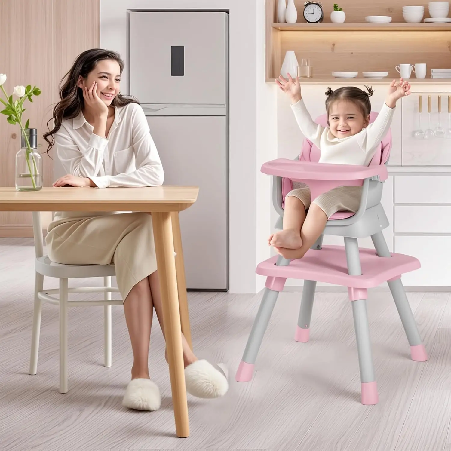 8 in 1 Baby High Chair, Coverts to Dining Booster Seat/Kids Table & Chair Set/Toddler Building Block Table/Kids Stoo