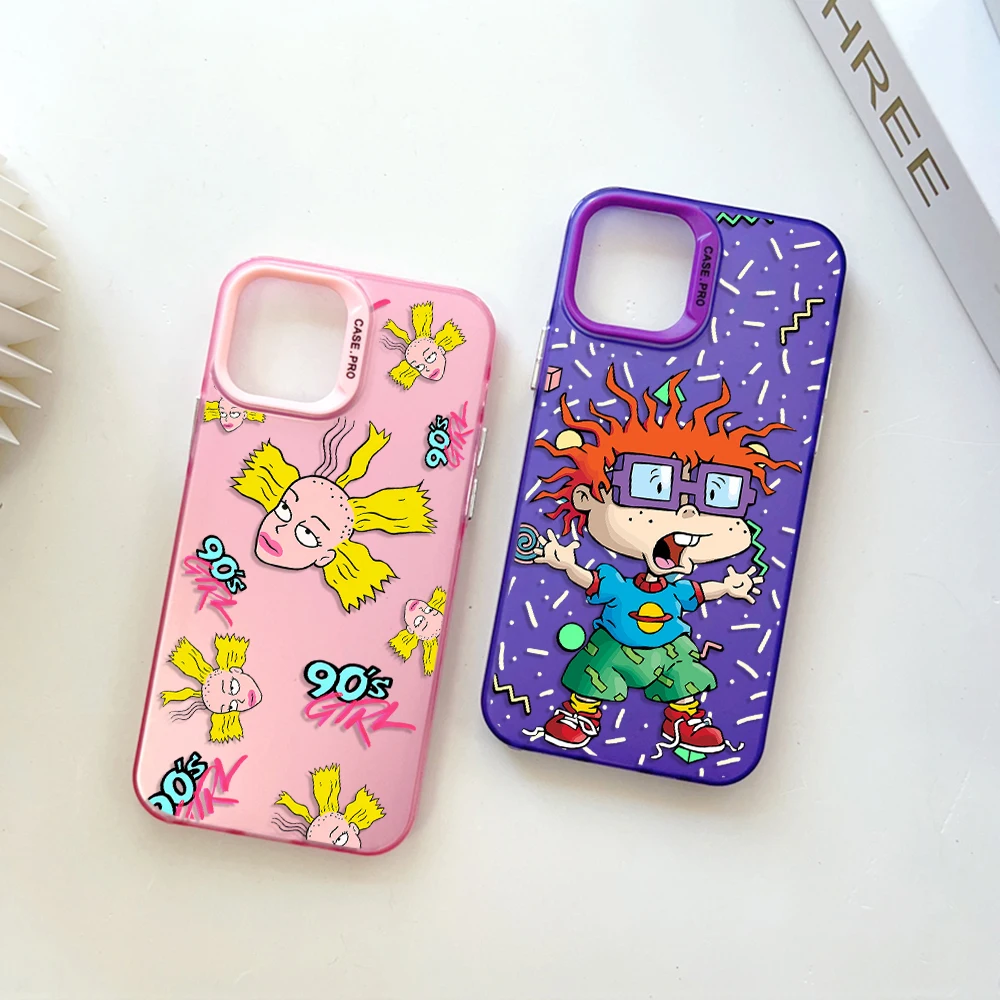 Cartoon Funny Cute R-Rugrats Phone Case for IPhone 13 12 11 15 14 Pro Max Plus Creative Border Silver Plated Hard TPU Cover