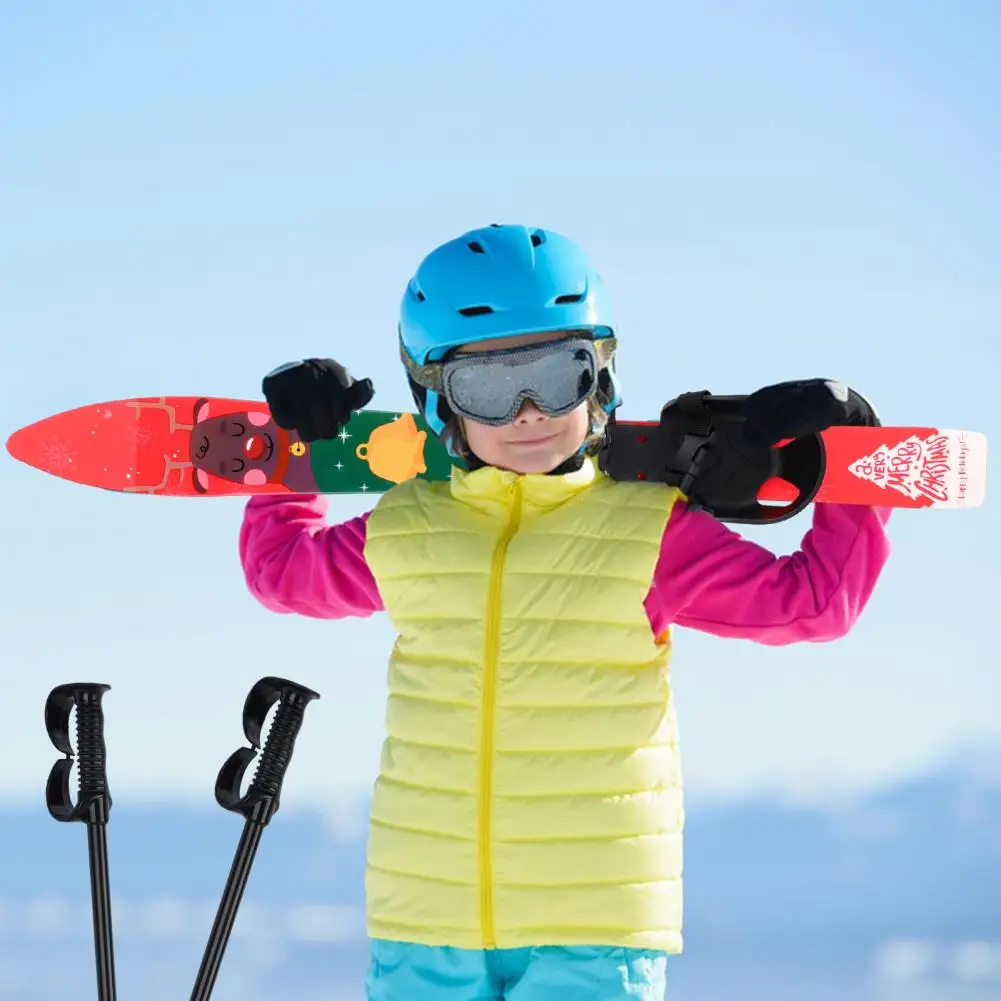 Kid Beginner Snow Skis and Poles, Ski Boards for Age 4 and Under, Lightweight , with Christmas Themed Pattern, Adjustable Buckle
