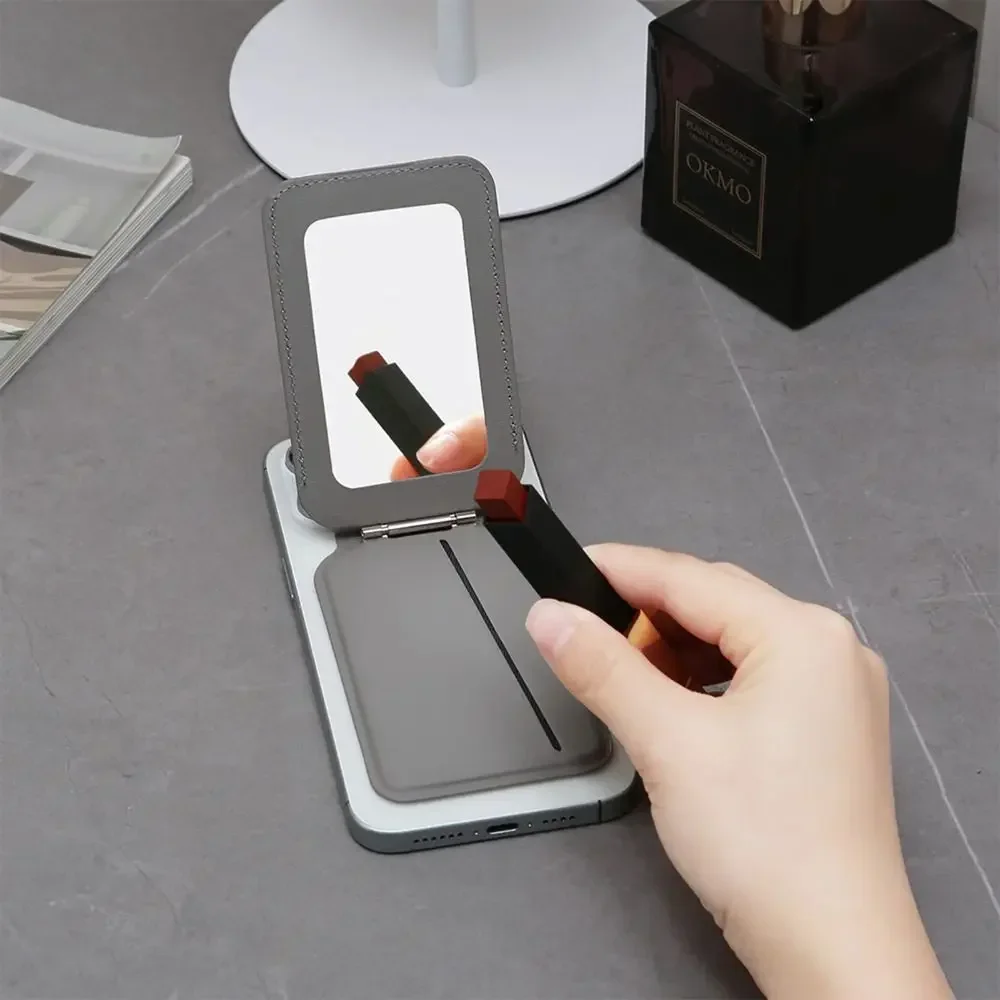 Magsafe Wallet Phone Card Holder Foldable with Makeup Mirror Wallet Card Bag Safty dla iPhone 16 15 14 13 12 ProMax