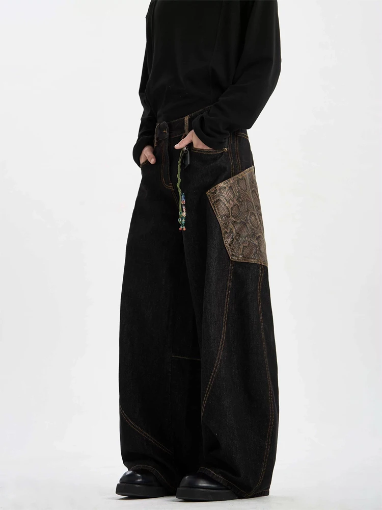 

Джинсы Bla Snake Skin Wide Leg в стиле ретро с американским пэчворком, большие размеры, унисекс, длинные брюки, весна 2025, повседневные, прямого кроя