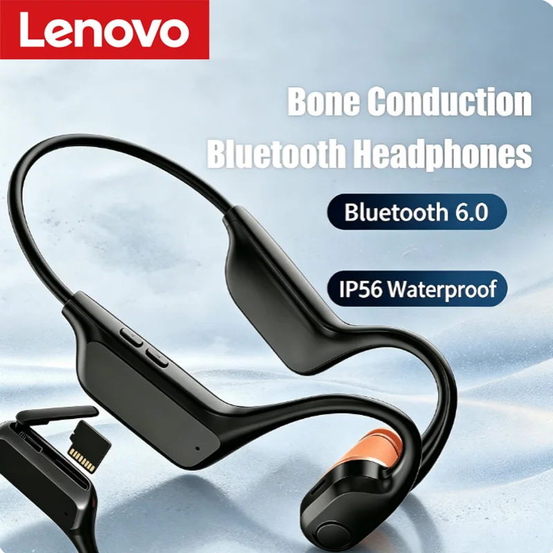 Casque Bluetooth à conduction osseuse ouverte Lenovo avec autonomie extra-longue, idéal pour la course, le cyclisme, la natation et les sports
