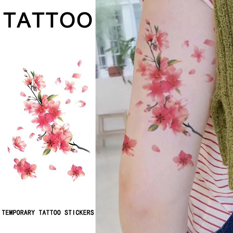 1Pc Cherry Blossom Temporary Tattoo Sticker, Long-lasting and Waterproof, Realistic Fake Tattoos for Man and Women, For Arm, Leg