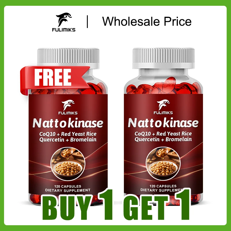 

Buy 1 Get 1 Free! Pure Nattokinase Capsules, with Black Pepper Complex, Heart Health & Digestive Enzymes, Non-GMO