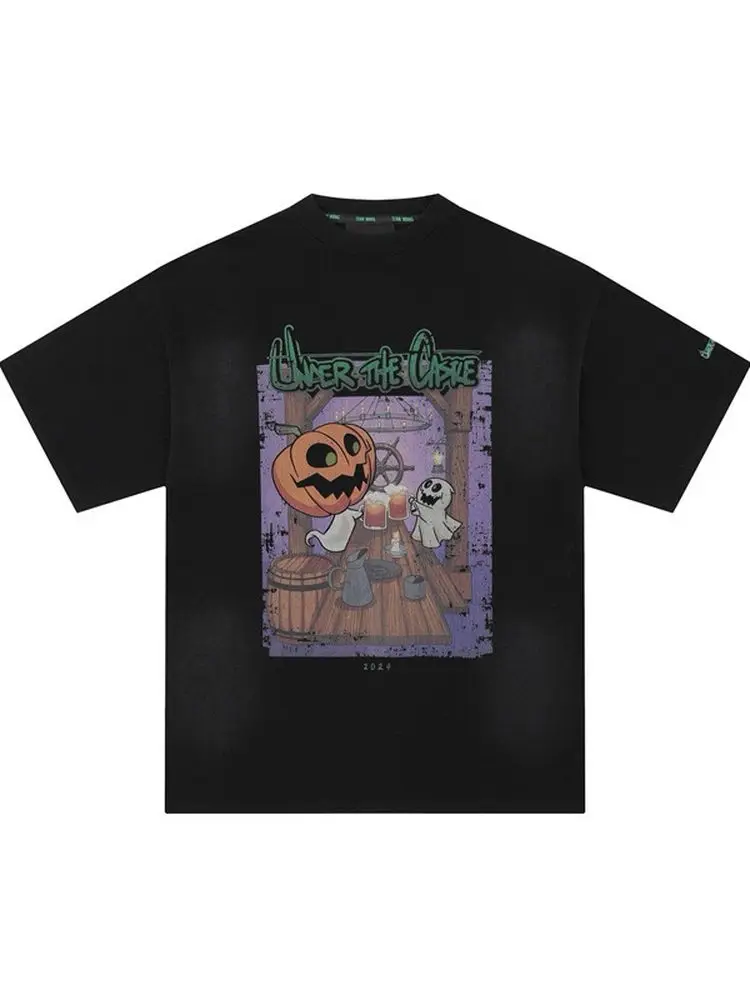 

Ha7MS 25SS loween Theme Pumpkin Ghost Waed Print ort Sve ex Street Sle Loose Fit T-irt Youth Faion Summer...