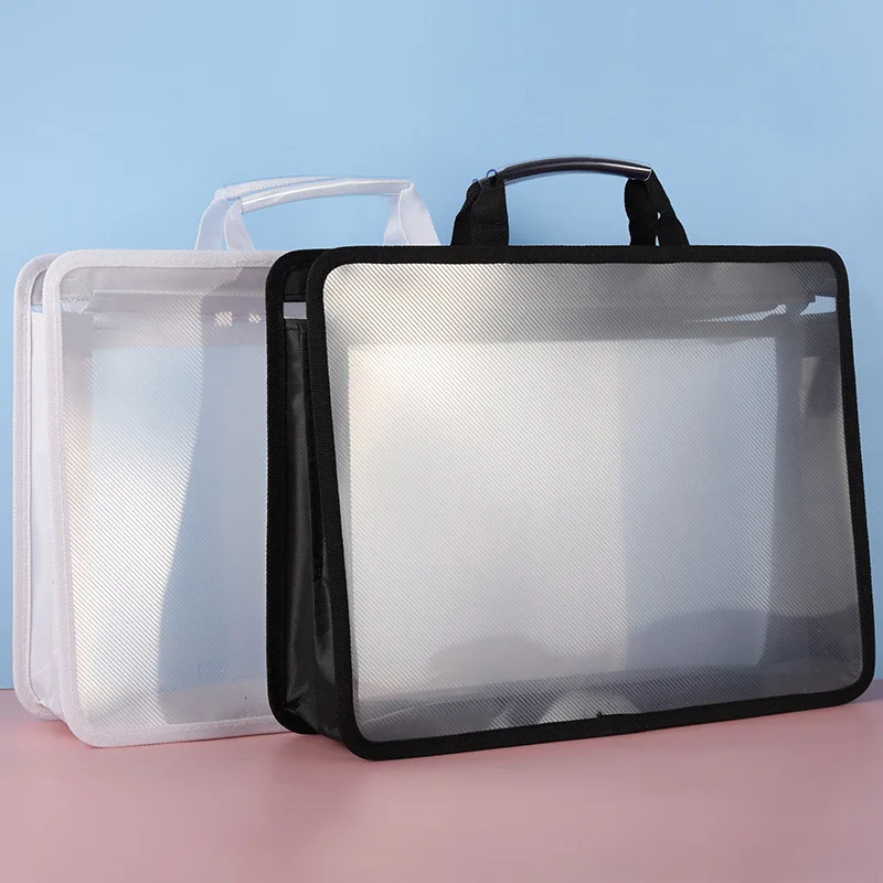 Transparent A4 Handbag Large Capacity Waterproof Documents Bag Student Multifunction Exam Paper File Folder Office School Bag