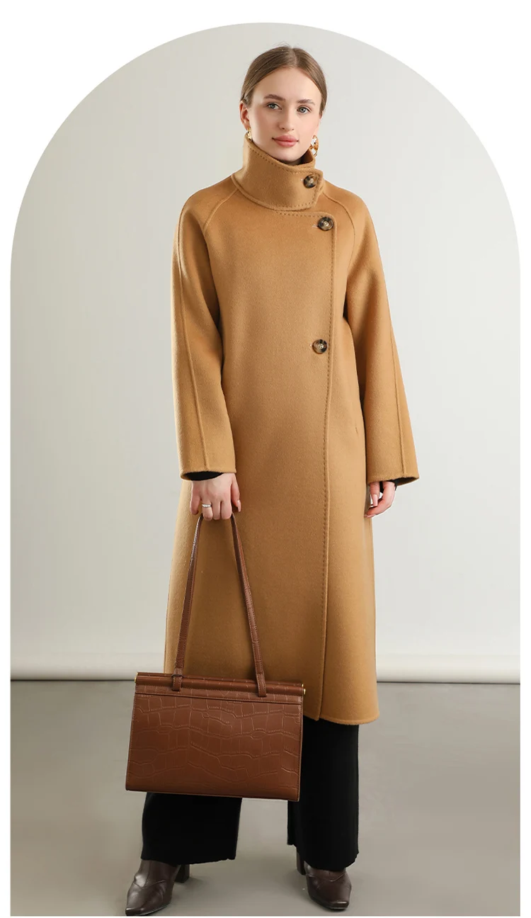 Pure Wool Trench Coat 100% Woolen Overcoat Dense Fabric New Women Turn-down Collar Handmade Long Coat Winter Jacket #20