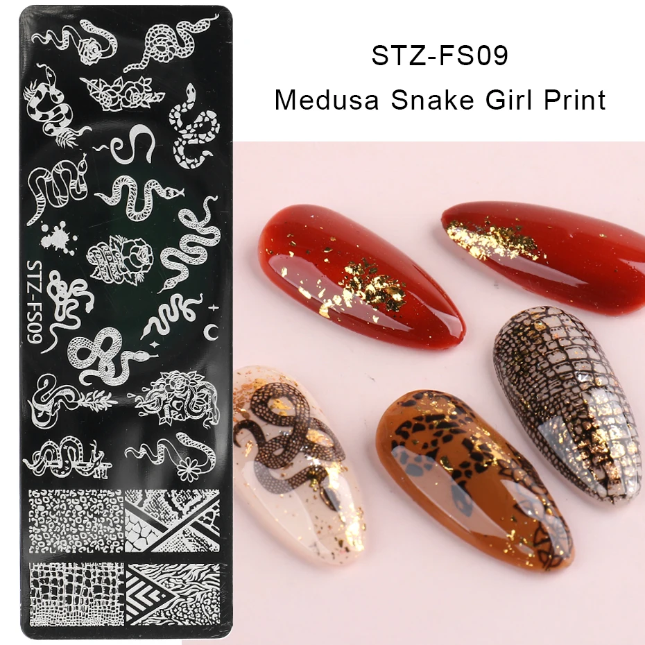 1 pz animali selvatici Nail Art Stamping piastra leopardo tigre serpente timbro modello farfalla fiore pizzo stencil Manicure JISTZ-FS