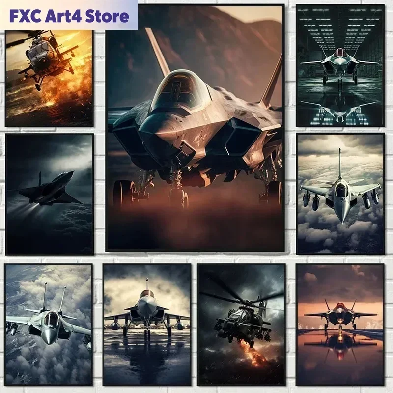 Affiches sur toile esthétiques sans cadre, représentant des avions de chasse abstraits F35, Typhoon V3 et des chasseurs européens, pour le salon