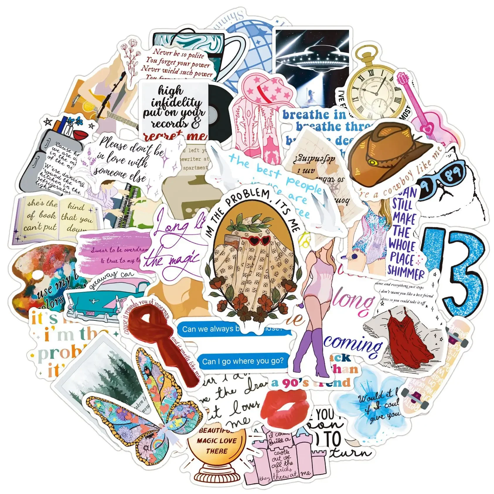 50Pcs Taylor Lyrics Graffiti Stickers Water Bottle Laptop Phone Bicycle Luggage Case Skateboard Children Adult Sticker