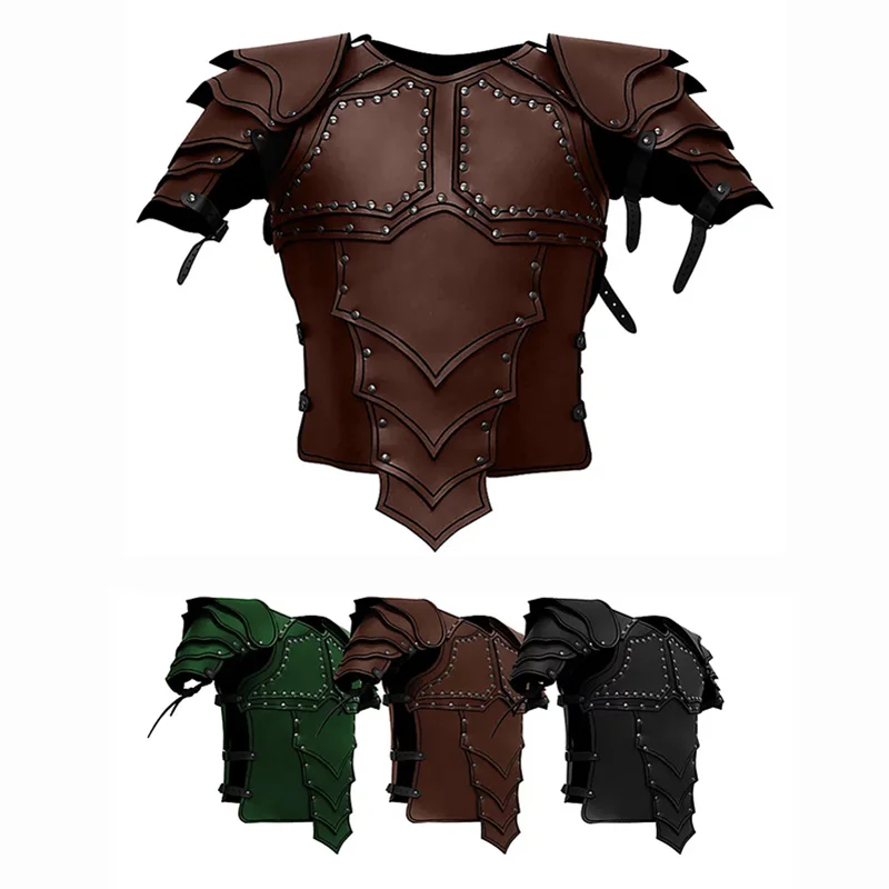 Mens Middeleeuwse Viking Knight Piraat Kostuum Body Schouder Armor Set Steampunk Lederen Vest Armour Larp Cosplay Outfit Pauldrons