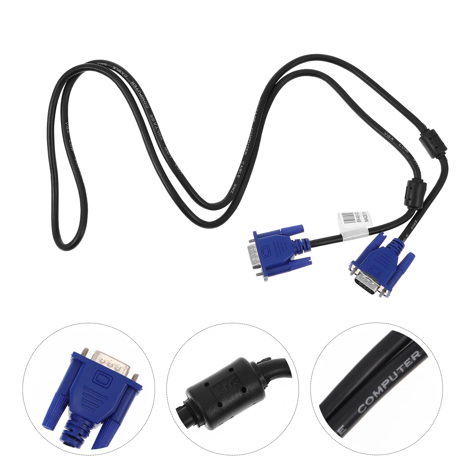 Cabo de extensão preto para dados vga, 2 peças, 1.5m, interface azul, núcleo de cobre de alta qualidade, resolução 800x600 para pc, laptop, monitor