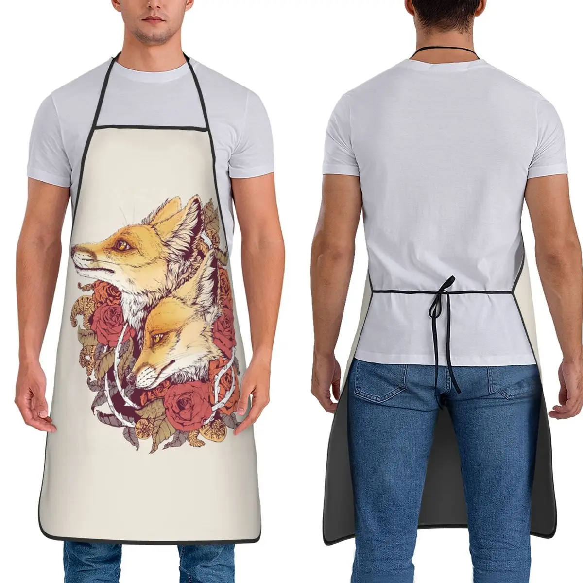 Red Fox Bloom Apron Chef Baking Tablier Sleeveless Bib Kitchen Cleaning Pinafore for Women Men Painting