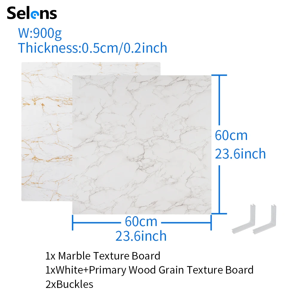 Selens 23.62x23.62inch 60x60cm PVC Double-sided 3D Texture Background Board Lifelike Wood Marble Decoration Photography Backdrop