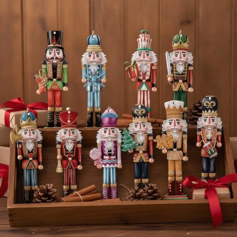 12 Pcs Mini Nutcracker Figurines Christmas Home Decorations for Shelf Living Room Xmas Party Supplies