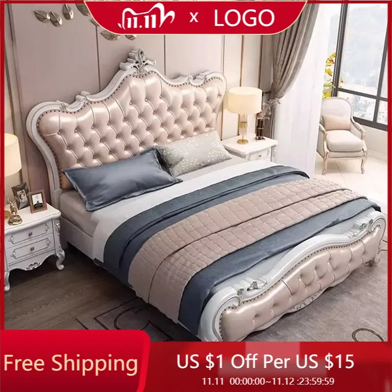 

Luxury Queen Kids Double Bed Nordic High End Headboard Frame Double Bed Modern Sleeping Cama Matrimonio Bedroom Furniture