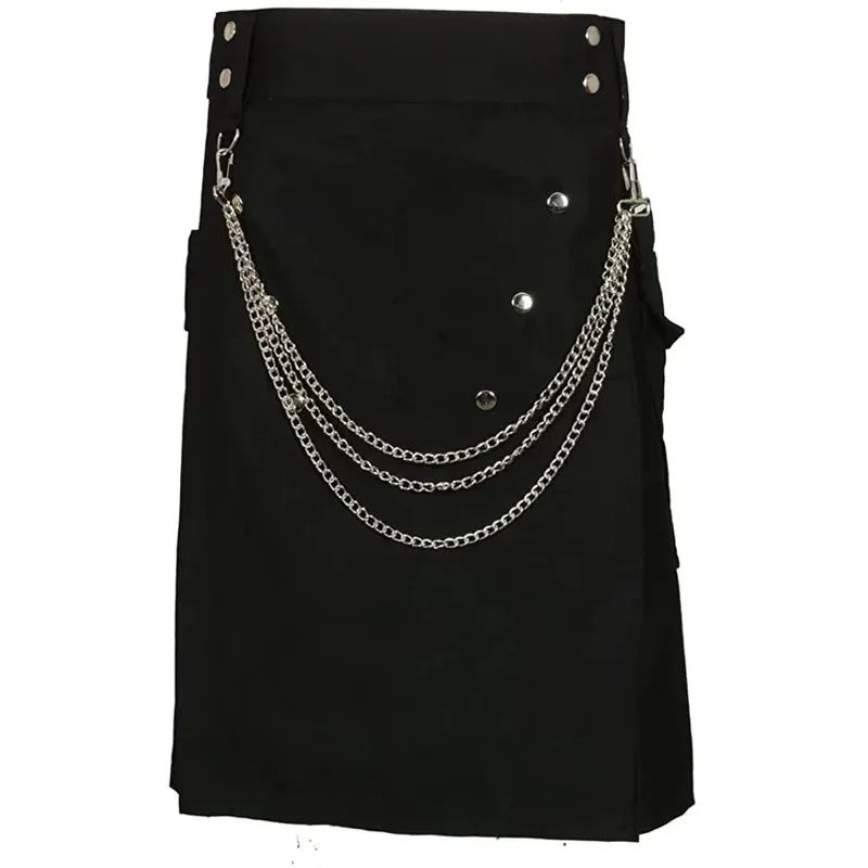 تنورة رجالي عتيقة اسكتلندا القوطية الشرير كيندو جيب التنانير الاسكتلندية السوداء موضة فائدة النقبة مع سلاسل فضية