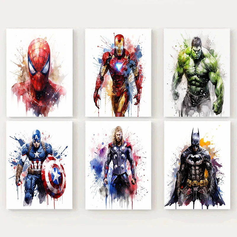 Classic Comics S-Super Watercolour Heros Posters and Prints Canvas Printing Wall Art Picture for Living Room Home Decoration