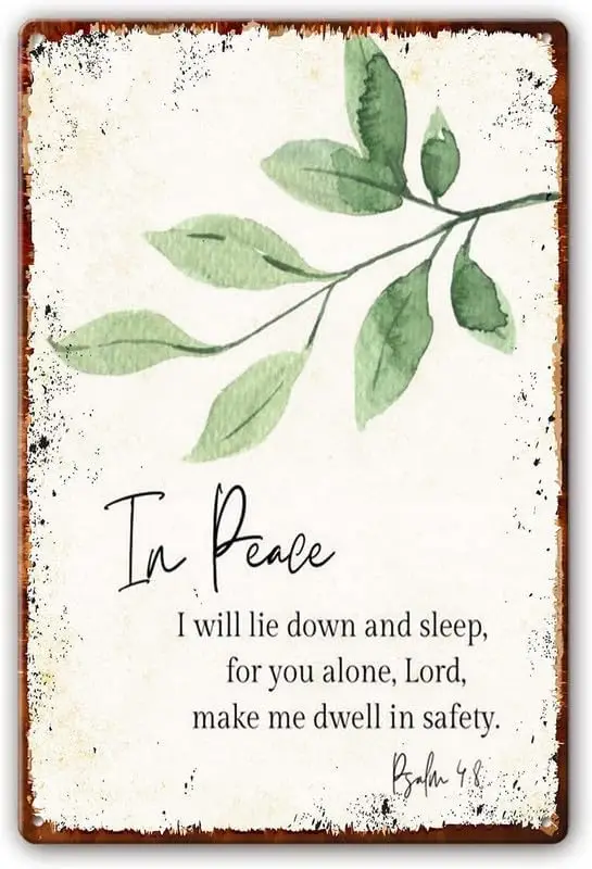 Y1,Metal Signs In Peace I Will Lie Die Down And Sleep For You Alone Lord Make Me Dwell Safety, Scripture Wall Art, Nursery, Bibl