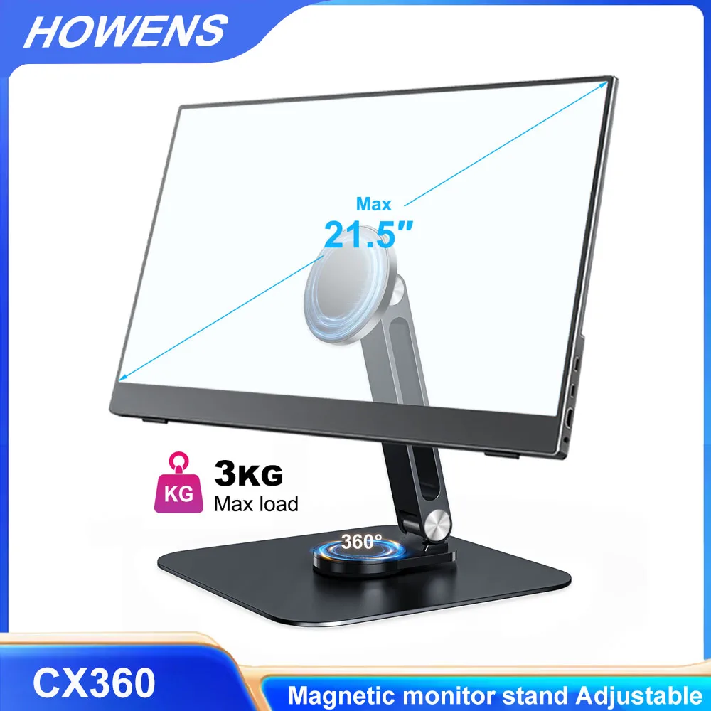 HOWENS Magnetic Metal Stand 360 Rotatable Holder for 7-21.5 inch Portable Monitor, iPad & iPhone Displays, Stable 3KG Bracket
