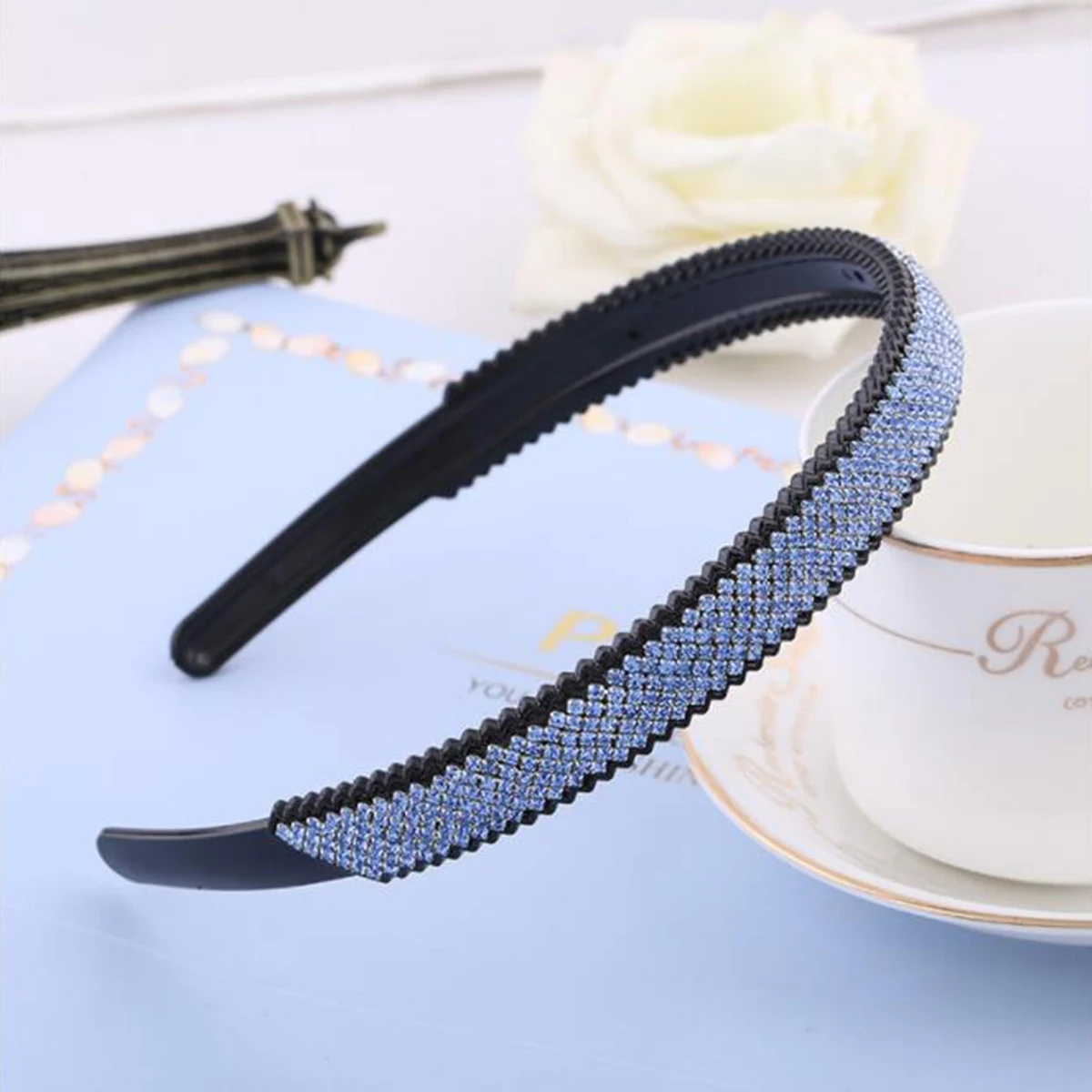 

Rhinestone Headband Women Crystal Hair Hoop Blue Rhinestones Hairband for Wedding Party Prom Everyday Wear Gift Photography Tool