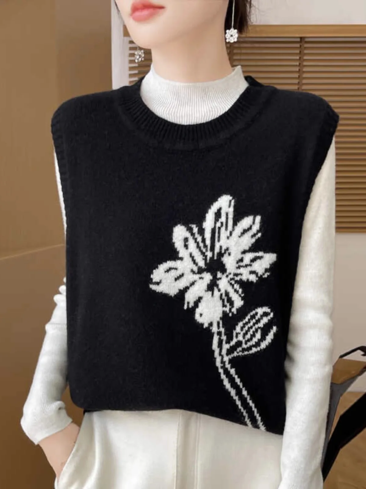 Jersey nuevo chaleco Casual cuello redondo cálido sólido bordado tejido sin mangas jerseys Otoño Invierno moda coreana suéter chaleco