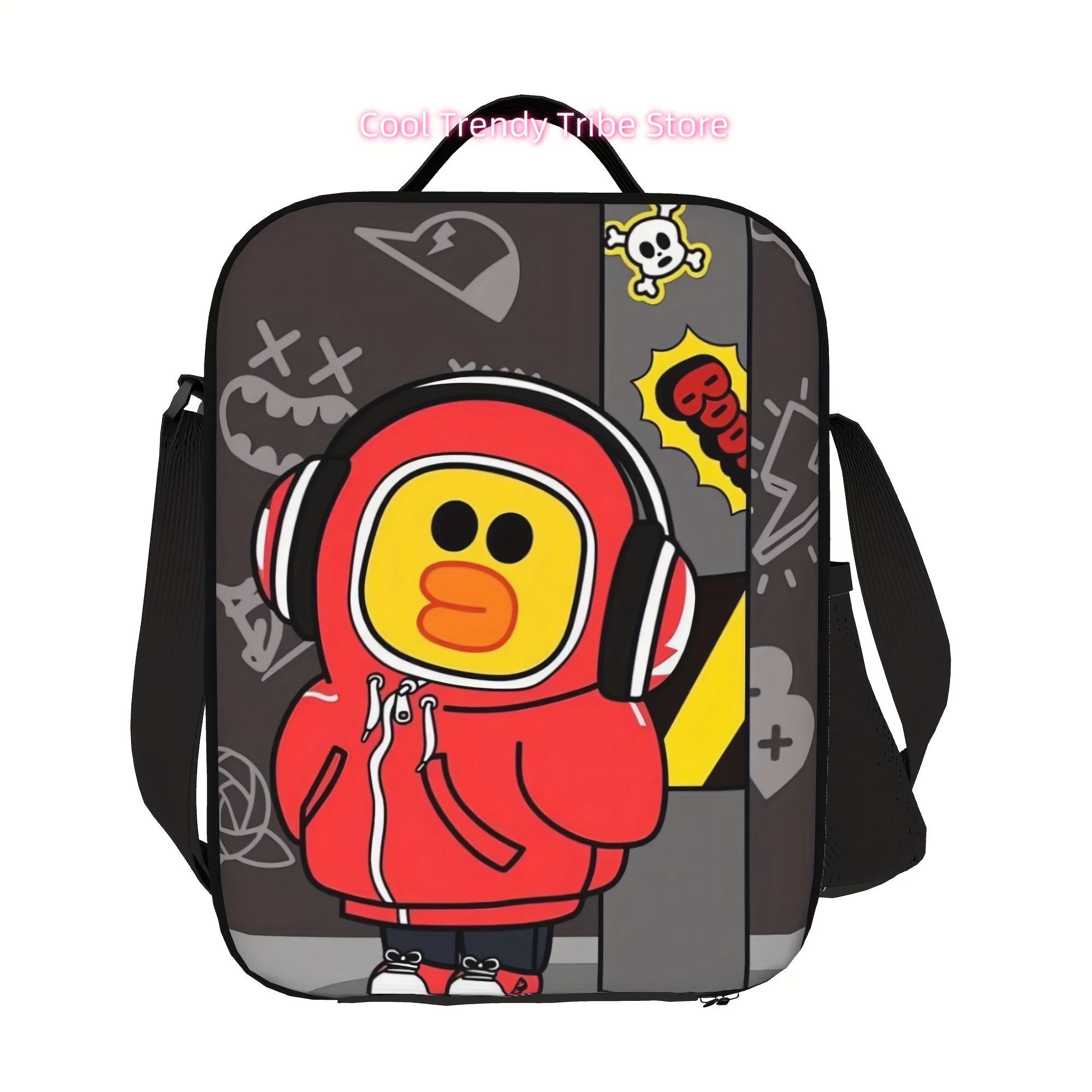One Hip-Hop Trendy Duck Pattern Reusable Insulated Cooler Bag Suitable for Home, Restaurant, Office, Outdoor Use, Unisex Portabl