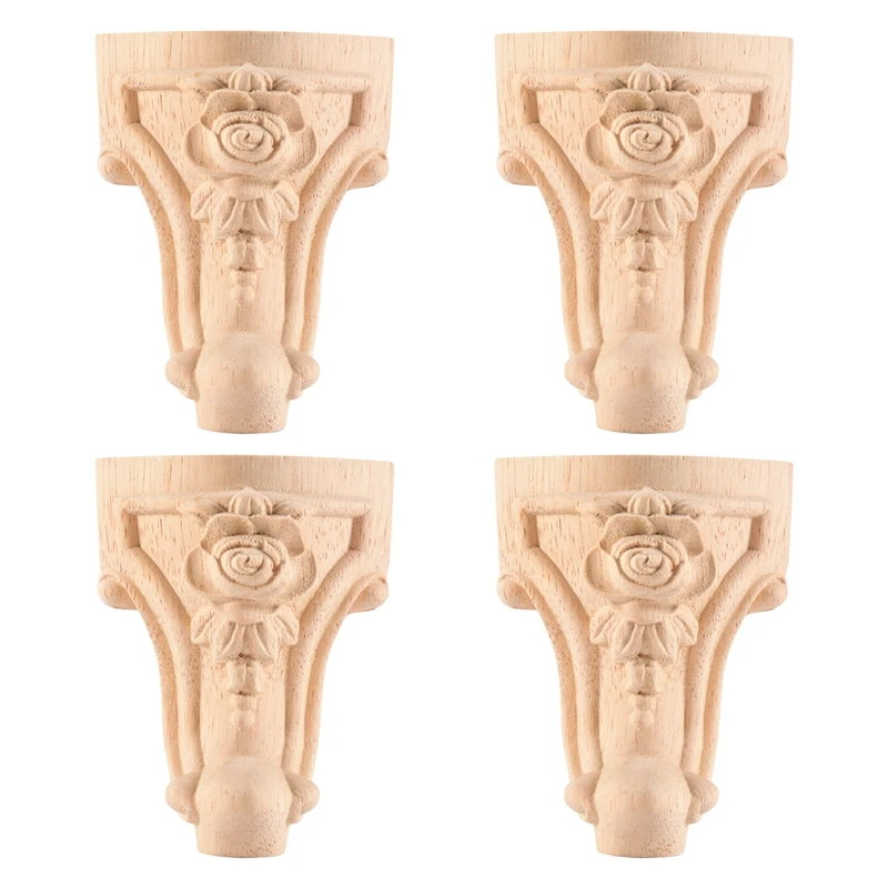 

4PCS 10X6cm European Style Solid Wood Carved Furniture Foot Legs TV Cabinet Seat Feets