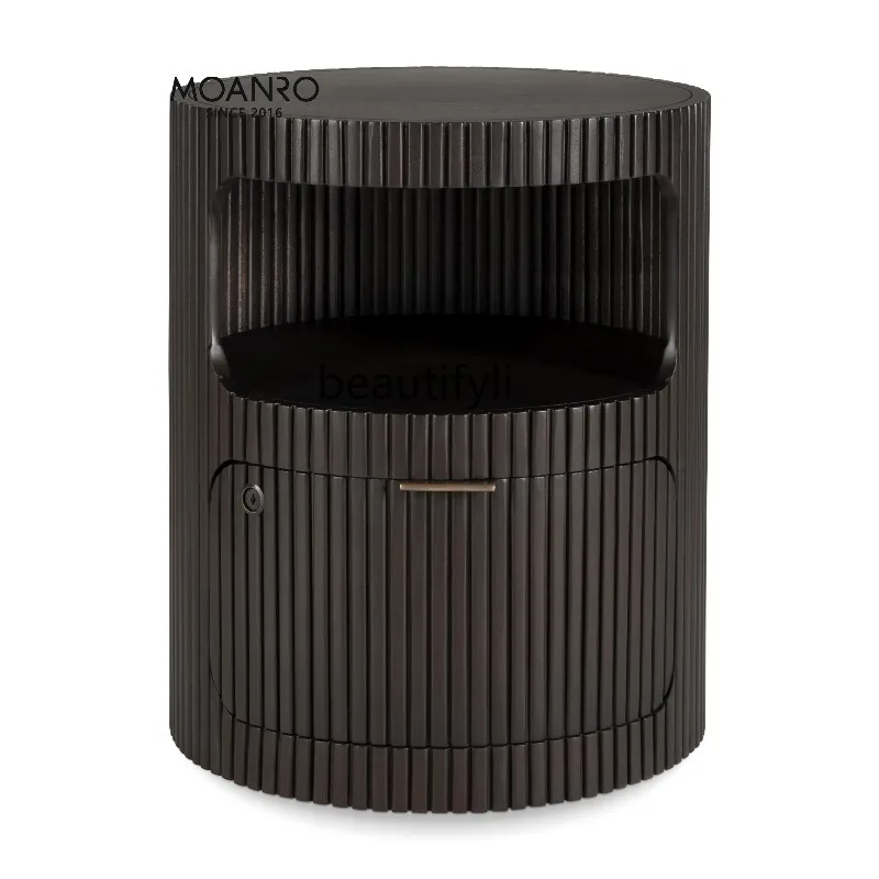 Locker French medieval sofa solid wood side cabinet black round coffee table creative bedside table