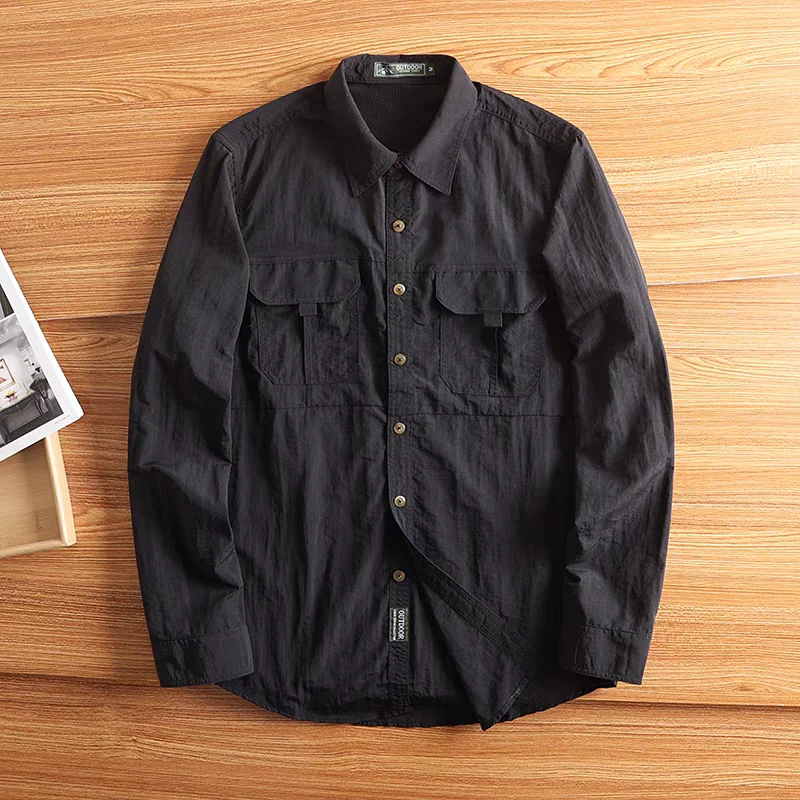 Motorcycle Shirt With Chest Zipper Pocket Tactical Shirt Men's Quick Drying Skin Protection Long Sleeved Shirt Team Work Shirt