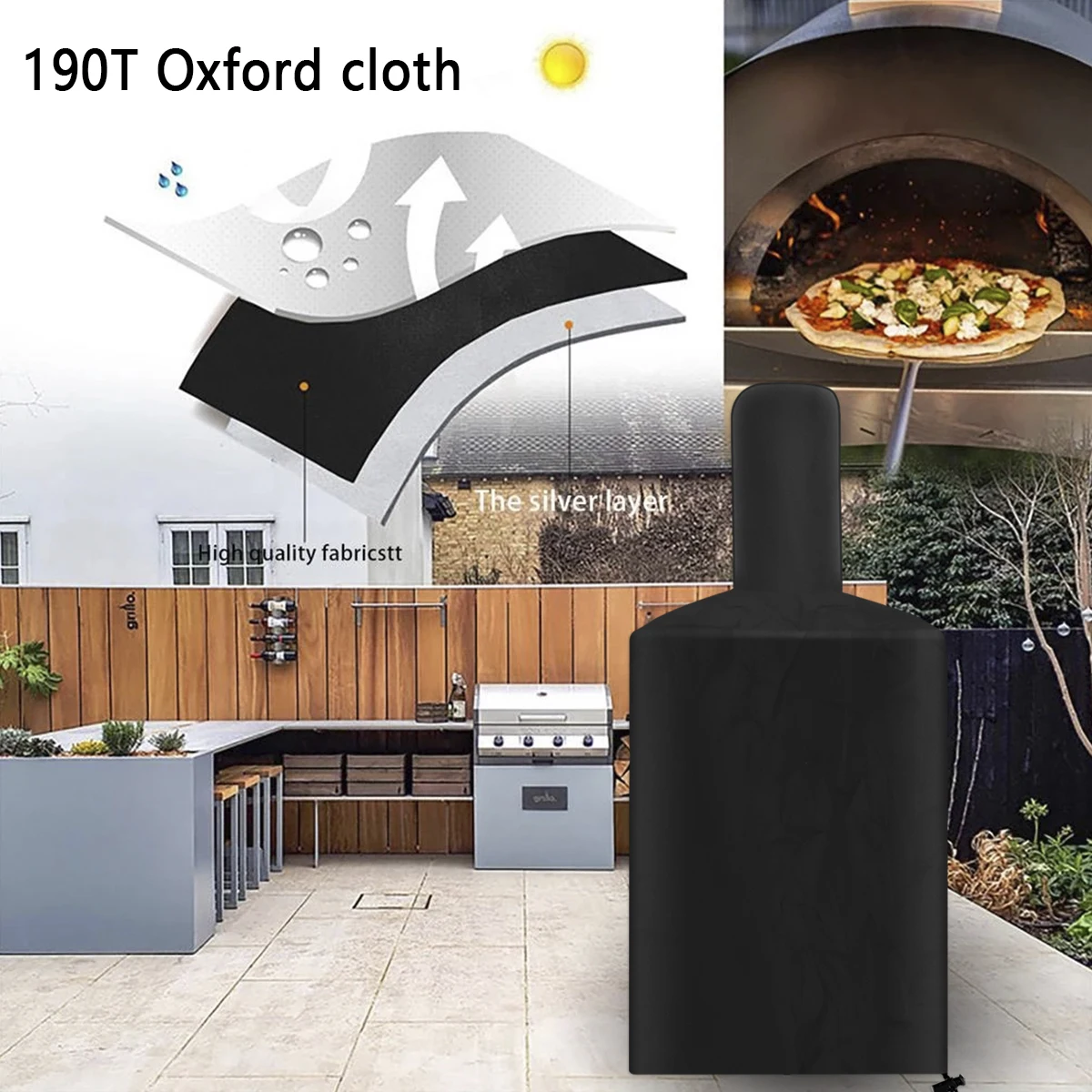 Pizza Oven Cover Oxford Cloth Waterproof Grill Oven Cover Outdoor Weather Resistant Pizza Oven Protective Cover 170 x 65 x 55 cm