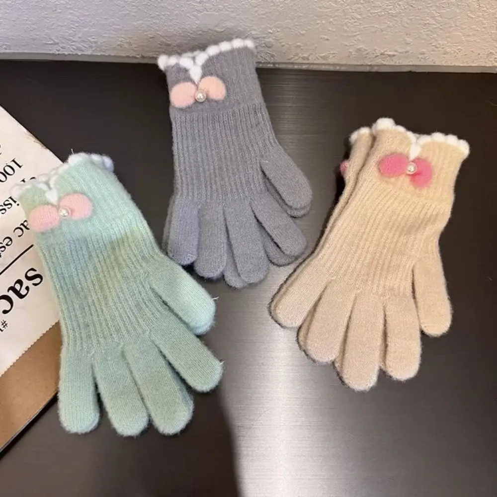 قفازات شتوية دافئة للنساء بأصابع كاملة، قفازات محبوكة مرنة بشاشة تعمل باللمس، حماية ضد الرياح من البرد #2
