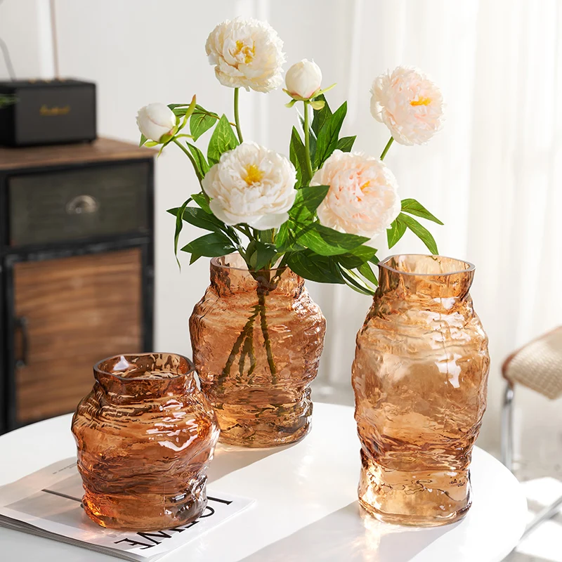 

Vase Retro Nostalgic Amber Transparent Glass High-Grade Large Capacity Hydroponic Flowers Living Room Decoration Desktop Nordic