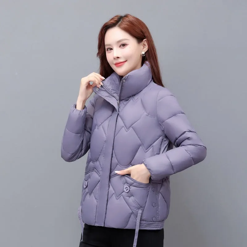 2024 New Winter Women\'s Jacket Parkas Down Cotton Padded Short Coat Female Fashion Loose Casual Standing Collar Parka Outwear