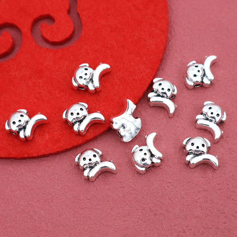 20pcs/Lot Cute Antique Silver Color Puppy Metal Beads 11x9mm Crystal/Agates Bracelets Necklace Dogs Bead Spacers DIY Jewelrys