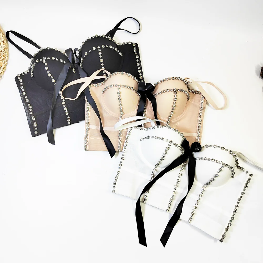 

Diamond-encrusted Body Sculpting Spice Girl Tube Top French Design Sense Niche Nightclub Trendy Girl Nail Beads Fish Bone Bra