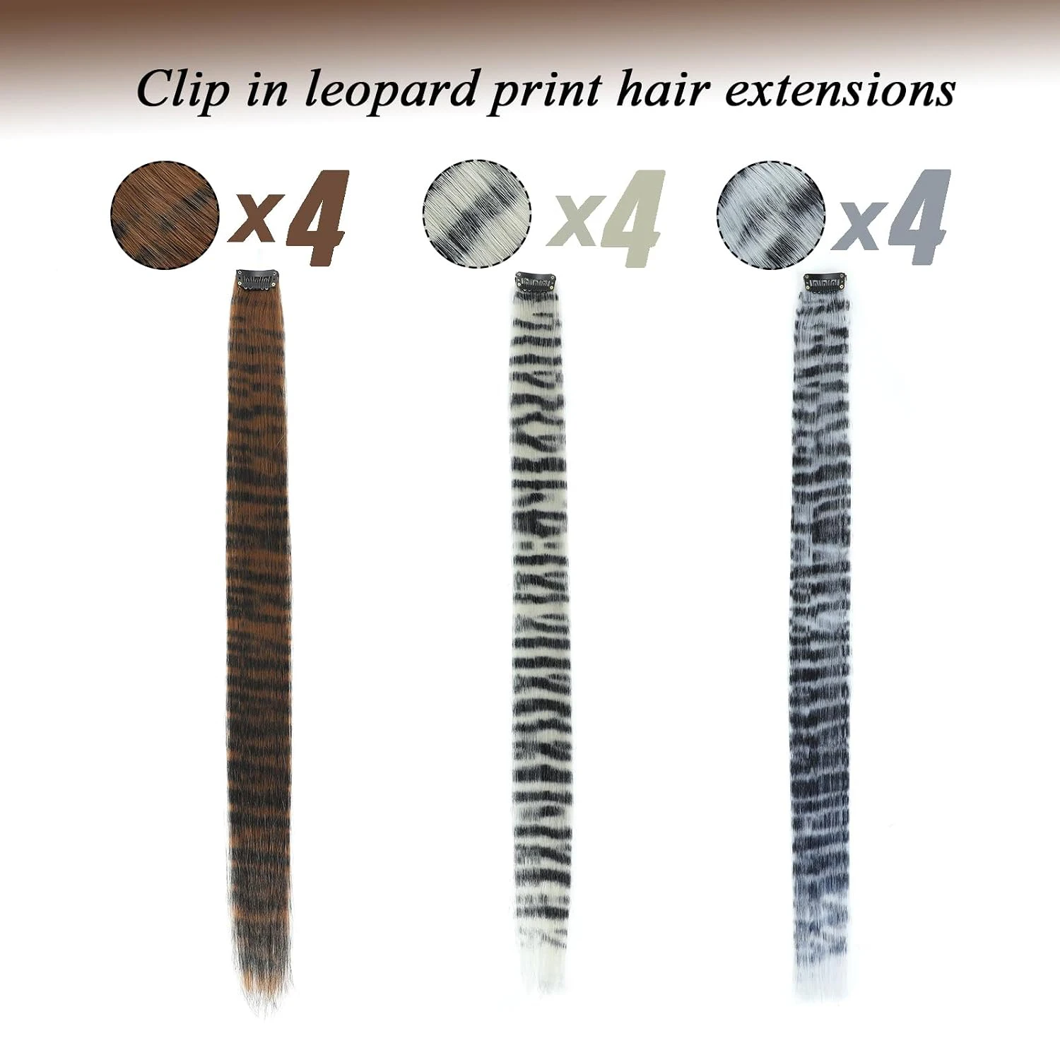 Clip in Hair Extensions, 22 Inch, Brown/Grey/White, Synthetic, Long Straight, Hypoallergenic and Reusable, Volumized Wavy,