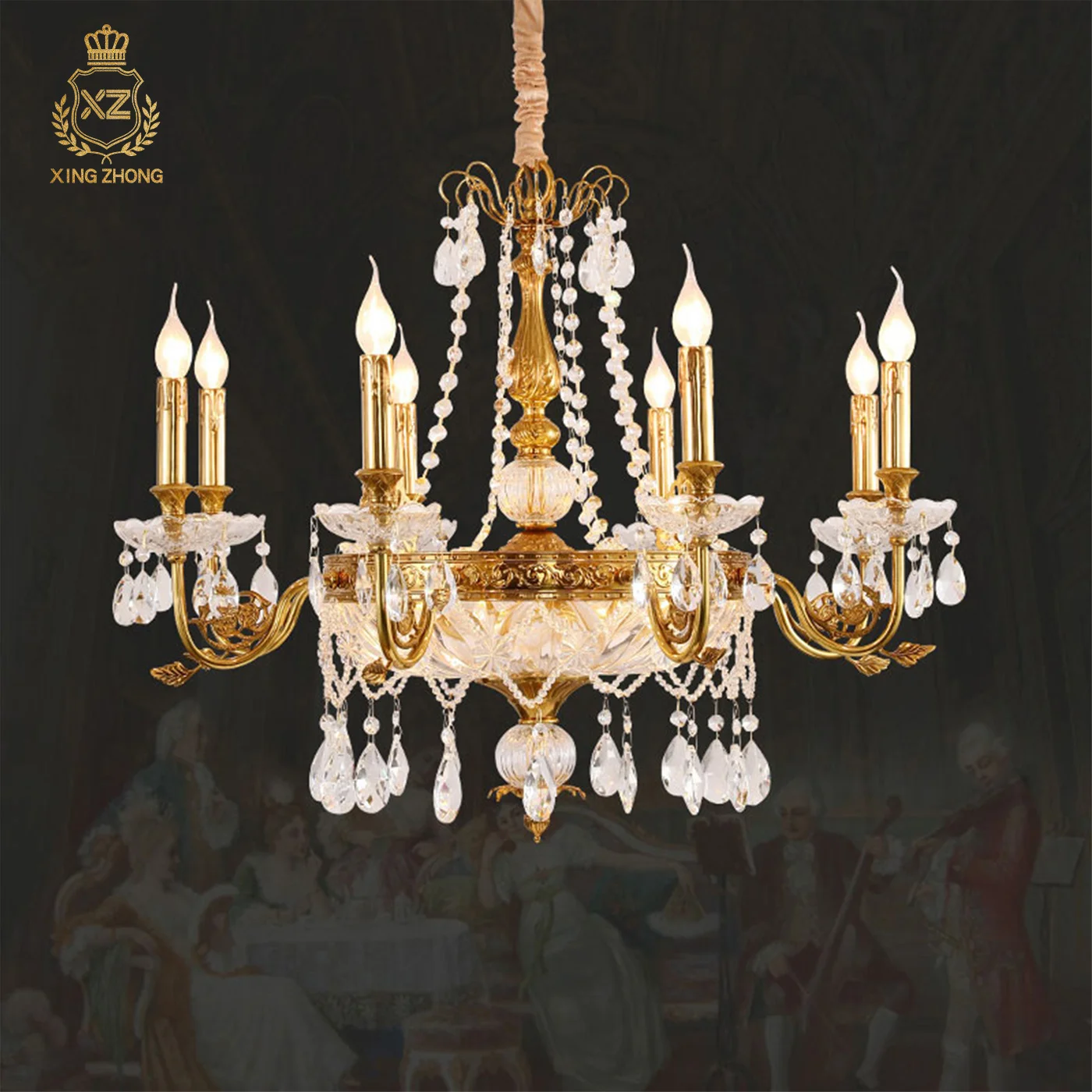 French Baroque Villa Living Room Luxury Crystal Brass Chandelier European Banquet Hall Church Art Decorative Pendant Lamp